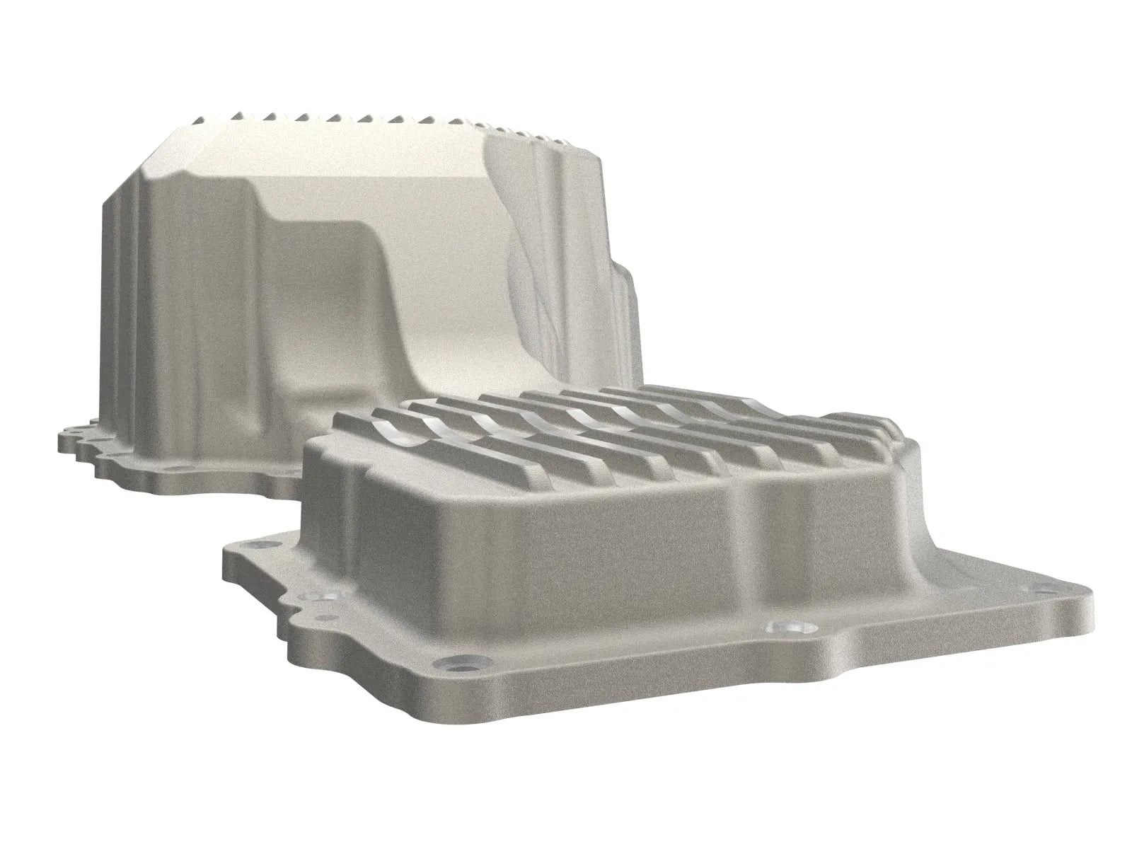 aFe POWER Pro Series Engine Oil Pan Black w/ Machined Fins GM Diesel Trucks 20-25 V8-6.6L (td) L5P Side View Silver