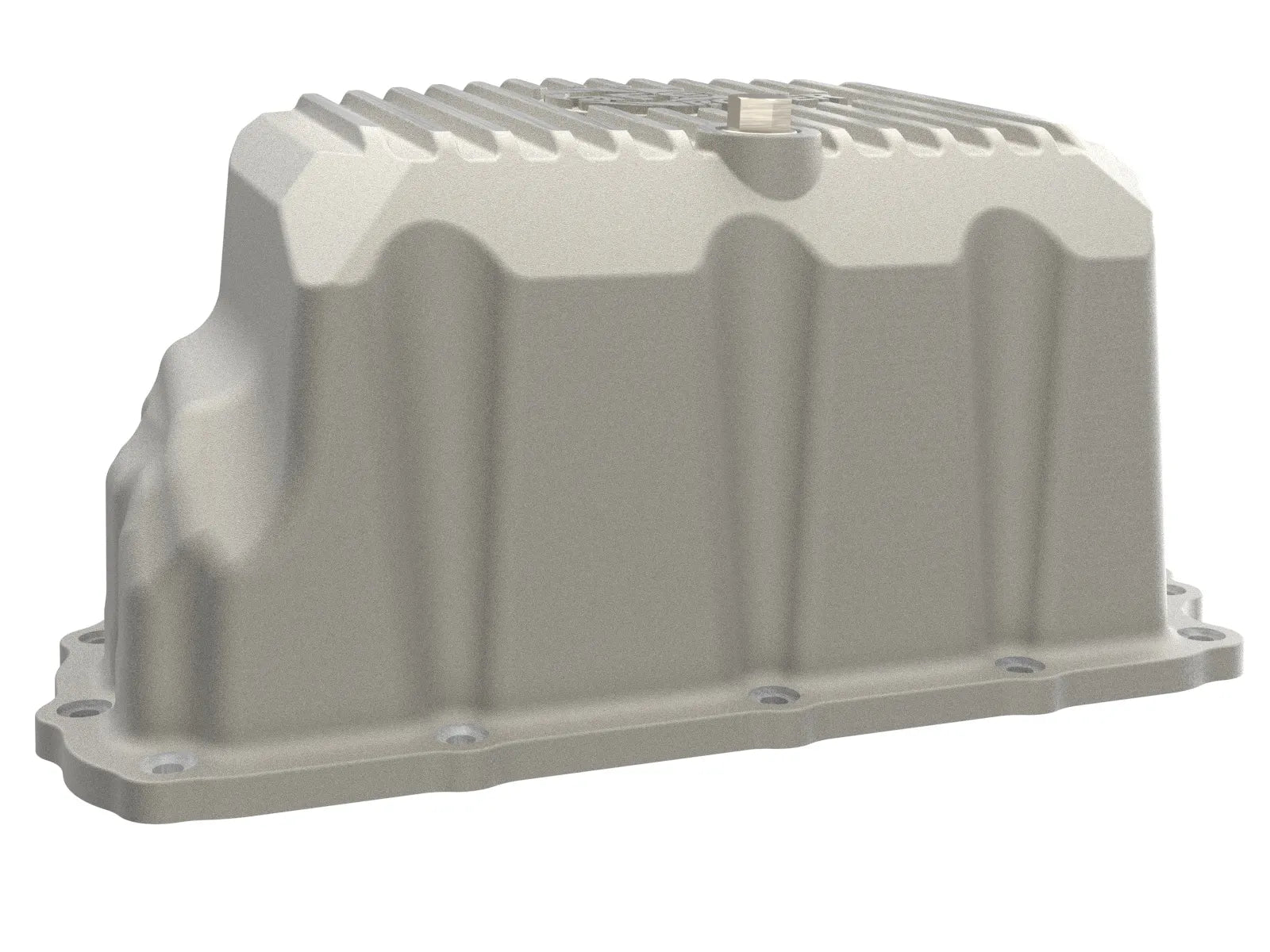 aFe POWER Pro Series Engine Oil Pan Black w/ Machined Fins GM Diesel Trucks 20-25 V8-6.6L (td) L5P Side View Silver