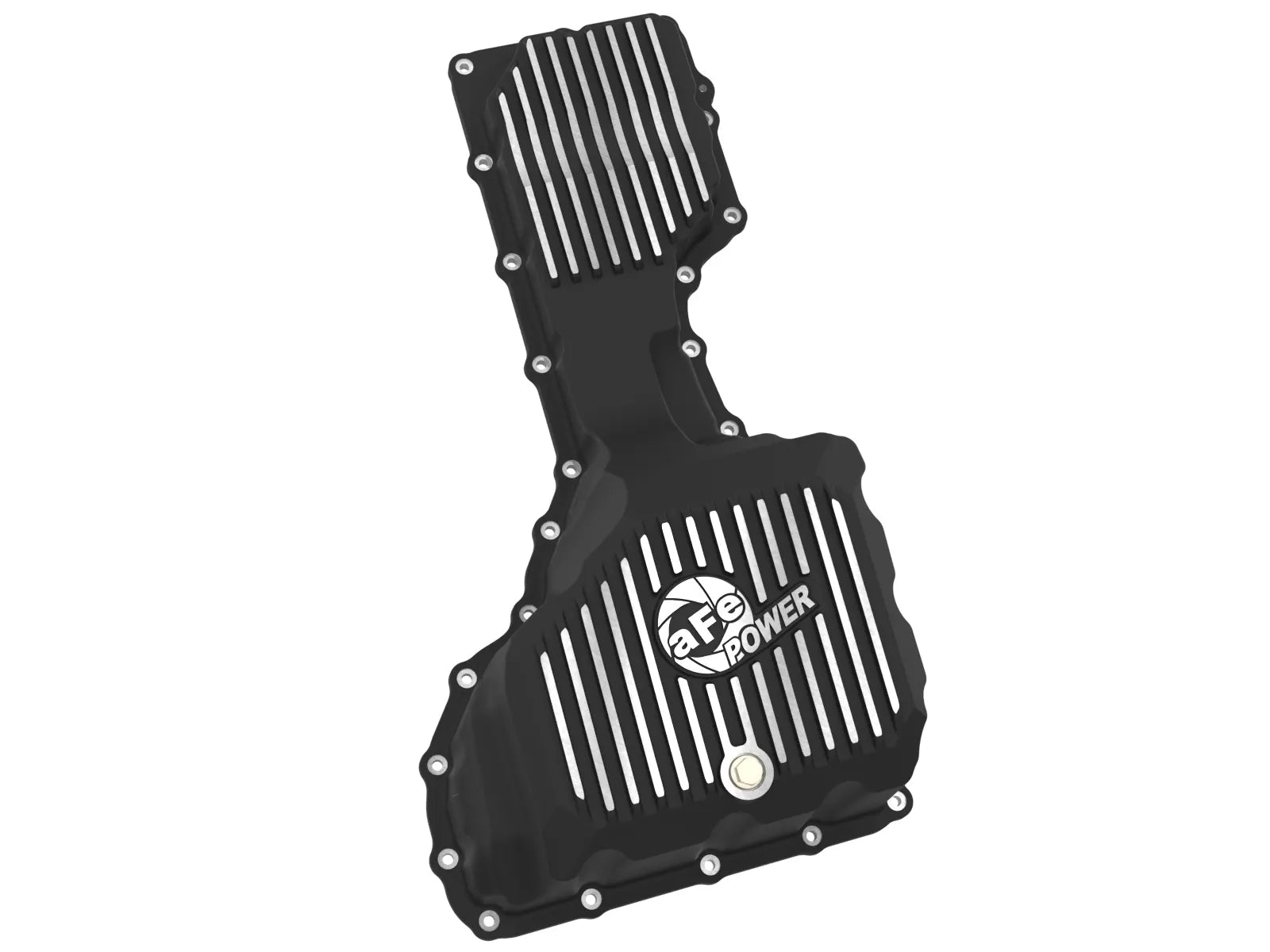 aFe POWER Pro Series Engine Oil Pan Black w/ Machined Fins GM Diesel Trucks 20-25 V8-6.6L (td) L5P Front View Black