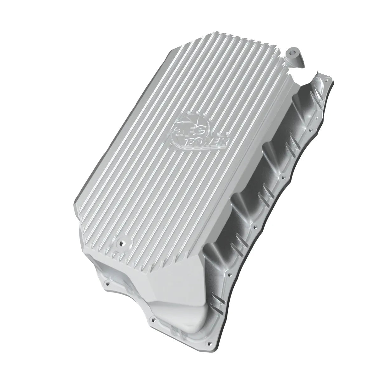 aFe POWER Pro Series Transmission Pan Black w/ Machined Fins GM Diesel Trucks 20-25 V8-6.6L (td) L5P Front View Silver