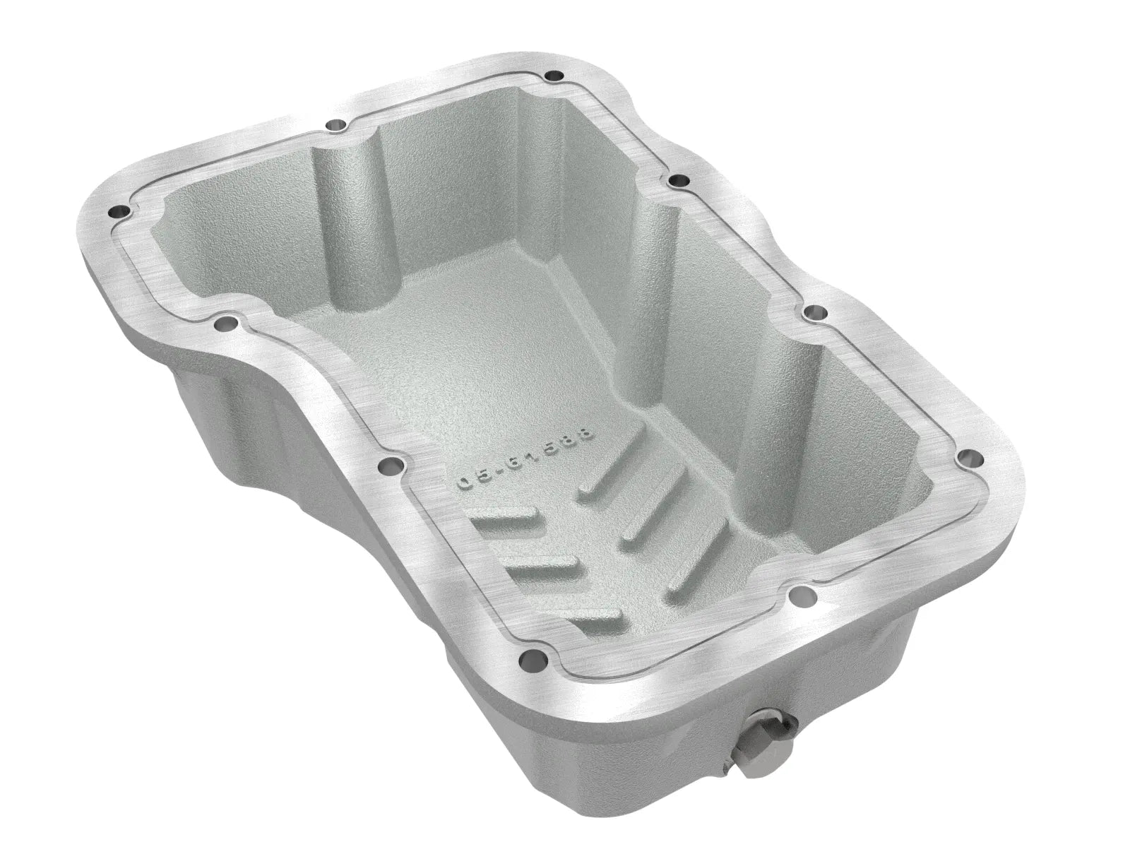 aFe POWER Pro Series Engine Oil Pan Black w/ Machined Fins Front View
