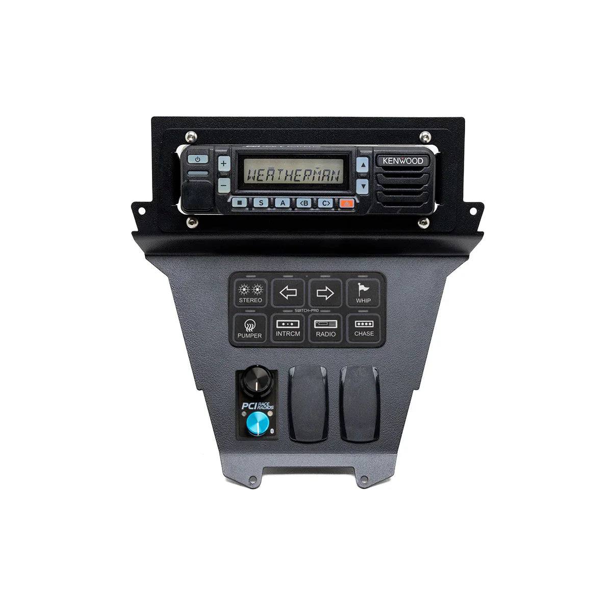 Polaris 2025 RZR Pro R Kenwood Radio and Rocker Intercom with Switch Pros VERTICAL Bracket Front View