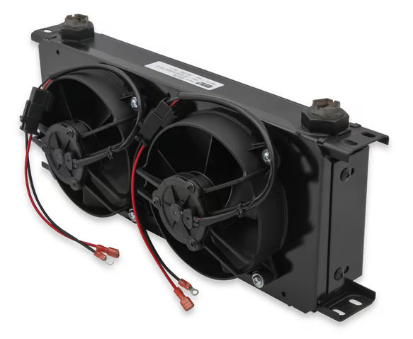 Earl's UltraPro Oil Cooler w/ Dual Fan Pack - 20 Rows - Extra-Wide Cooler Front View Black