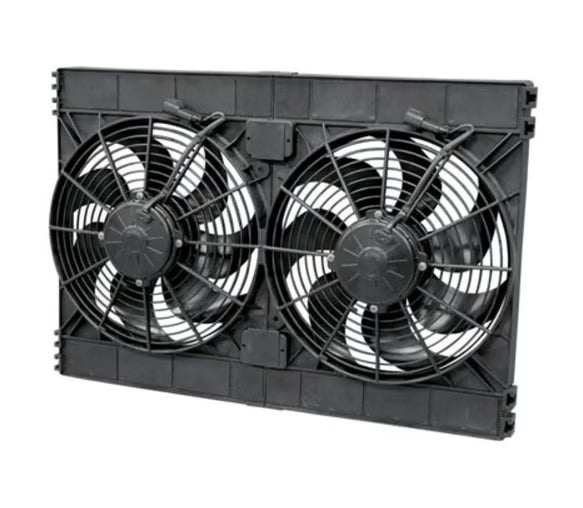 Dual 12.00" Electric Fan Puller Style High Performance 3168CFM 7-blade curved style blade Front View