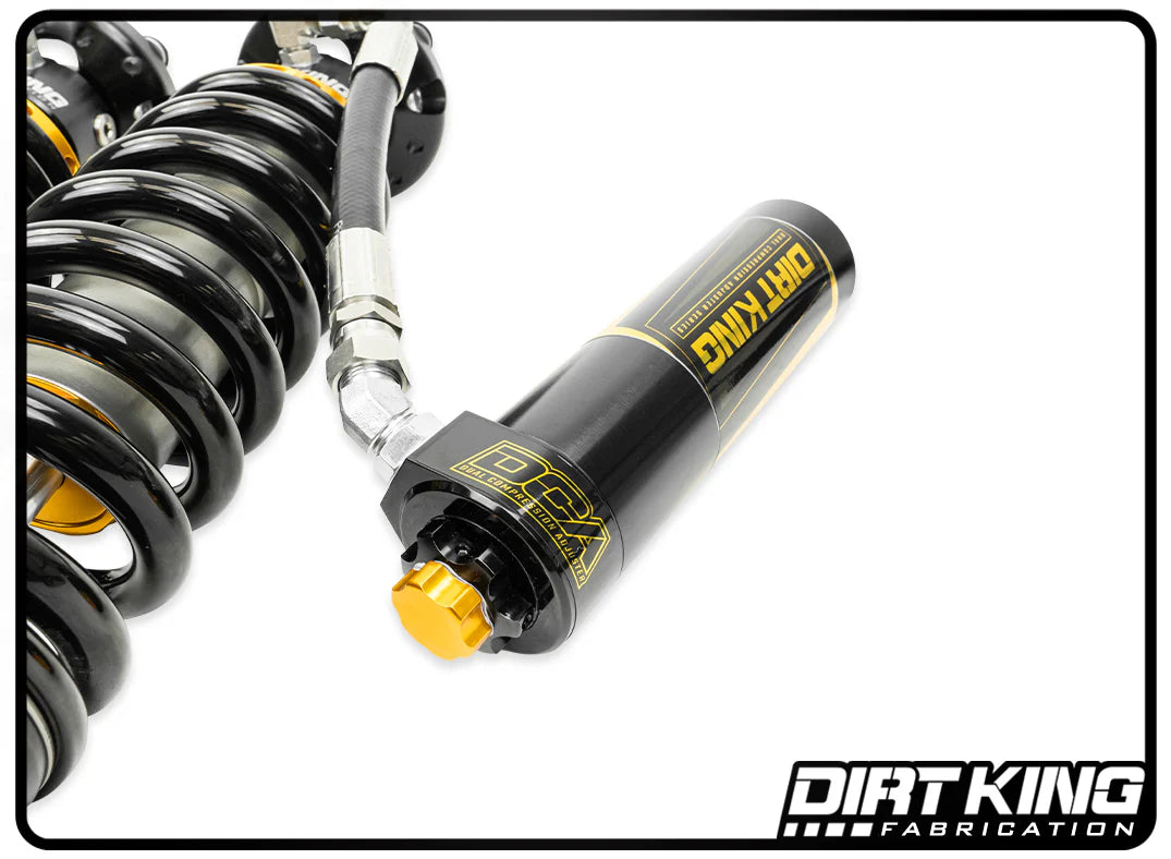 Dirt King 2.5 Coilover Kit w/ DCA Remote Reservoirs Close-up Display 