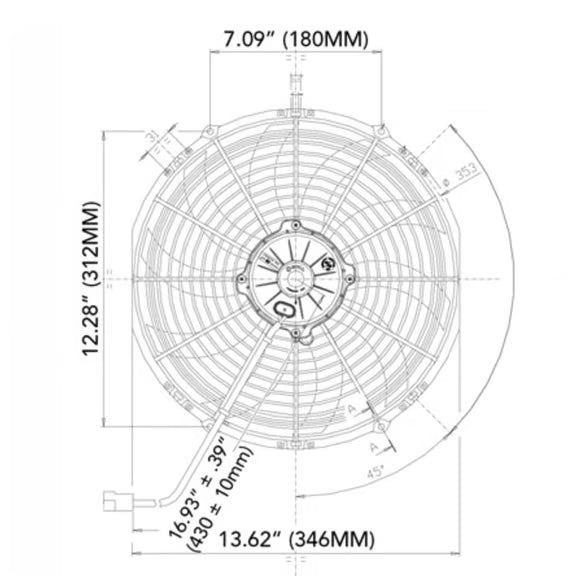 SPAL® 13.00" Inch Electric Fan Puller Style High Performance 1777 CFM 10 Curved Style blades Front View