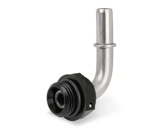 Earl's Fuel Rail & Fuel Module Quick Connect -8 AN O-Ring Port Male to 3/8" Tube Front View Silver