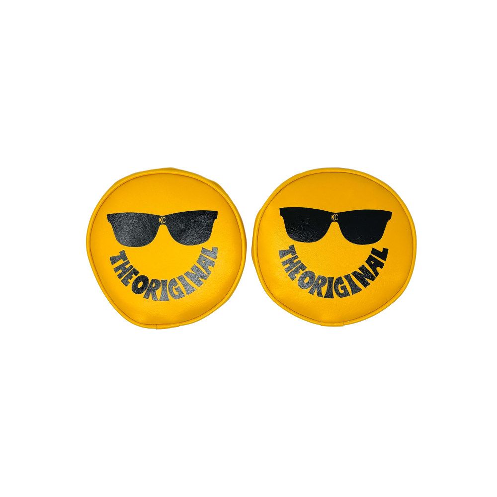 KC HiLites Cover; Retro 6" Vinyl Yellow w/ "THE ORIGINAL" Smiley Sunglasses (pr)