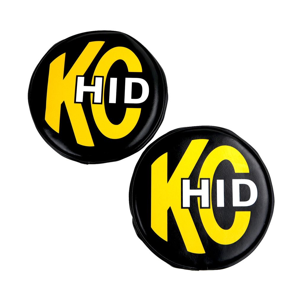 KC HiLites  8" Light Cover - Soft Vinyl - Pair - Black w/ Yellow KC HID Logo