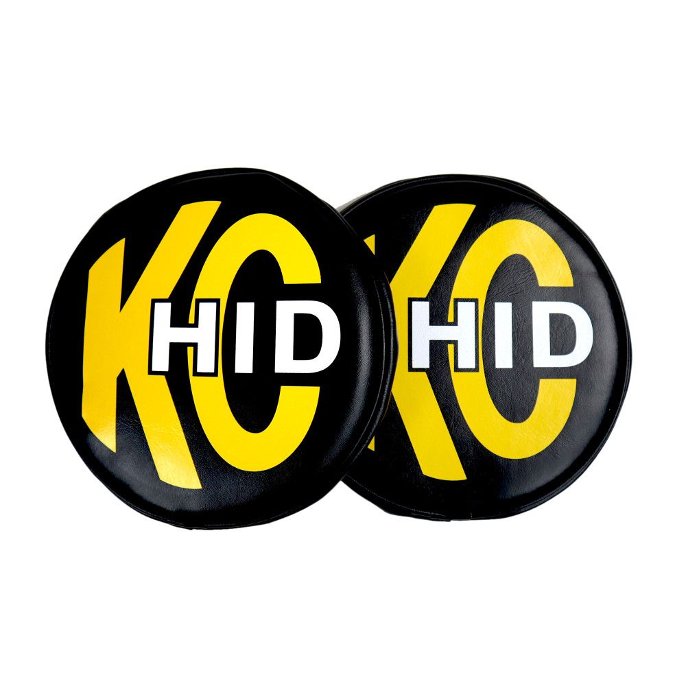 KC HiLites  8" Light Cover - Soft Vinyl - Pair - Black w/ Yellow KC HID Logo