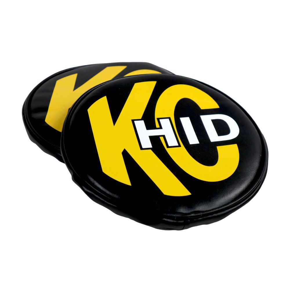 KC HiLites  8" Light Cover - Soft Vinyl - Pair - Black w/ Yellow KC HID Logo