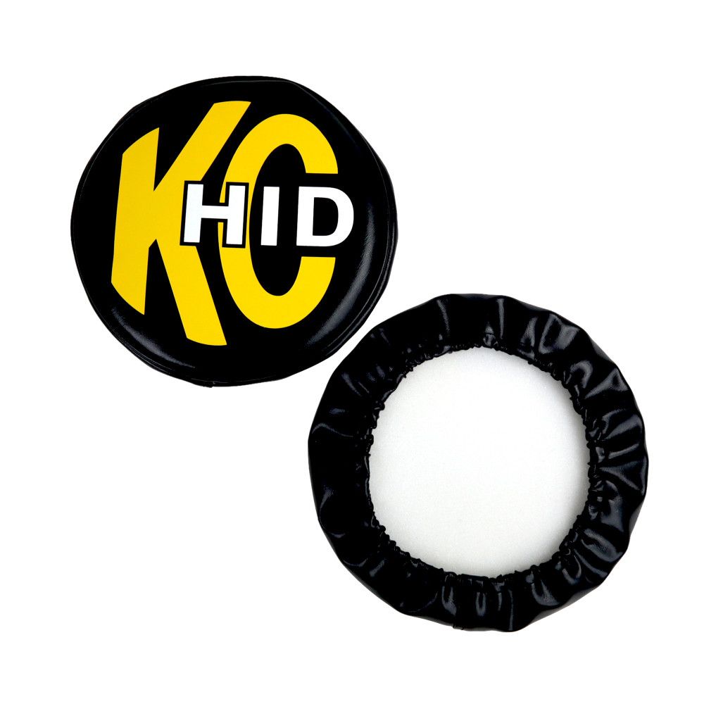 KC HiLites  8" Light Cover - Soft Vinyl - Pair - Black w/ Yellow KC HID Logo