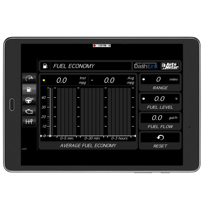 Dashlink II, OBDII Digital Gauges Apple iOS/Android Close-up Fuel Display