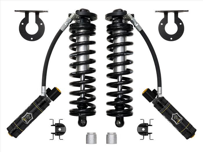 ICON 2023-2025 Ford F-250/F-350 Super Duty 4WD, 2.5-3” Lift, V.S. 2.5 Series Coilover Conversion Kit, Remote Reservoir w/ CDEV Front View