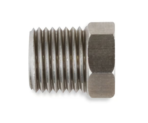 Earl's Hardline Tube Nut Stainless Steel - 1/2"-20 Inverted Flare for 3/16" Tubing - Sold Individually. Front View Silver