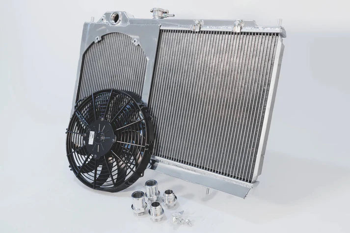 Mitsubishi Evo 4/5/6/7/8/9 Full Size Slim All-Aluminum Radiator w/ 12in SPAL Fan Front View