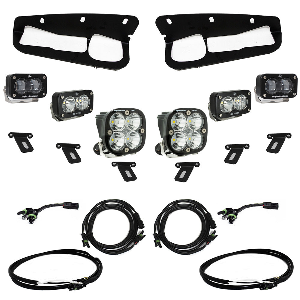 2021+ Ford Bronco S2 SAE “Pro” Fog Pocket Light Kit  Clear Upfitter Wiring Display of Included Parts 