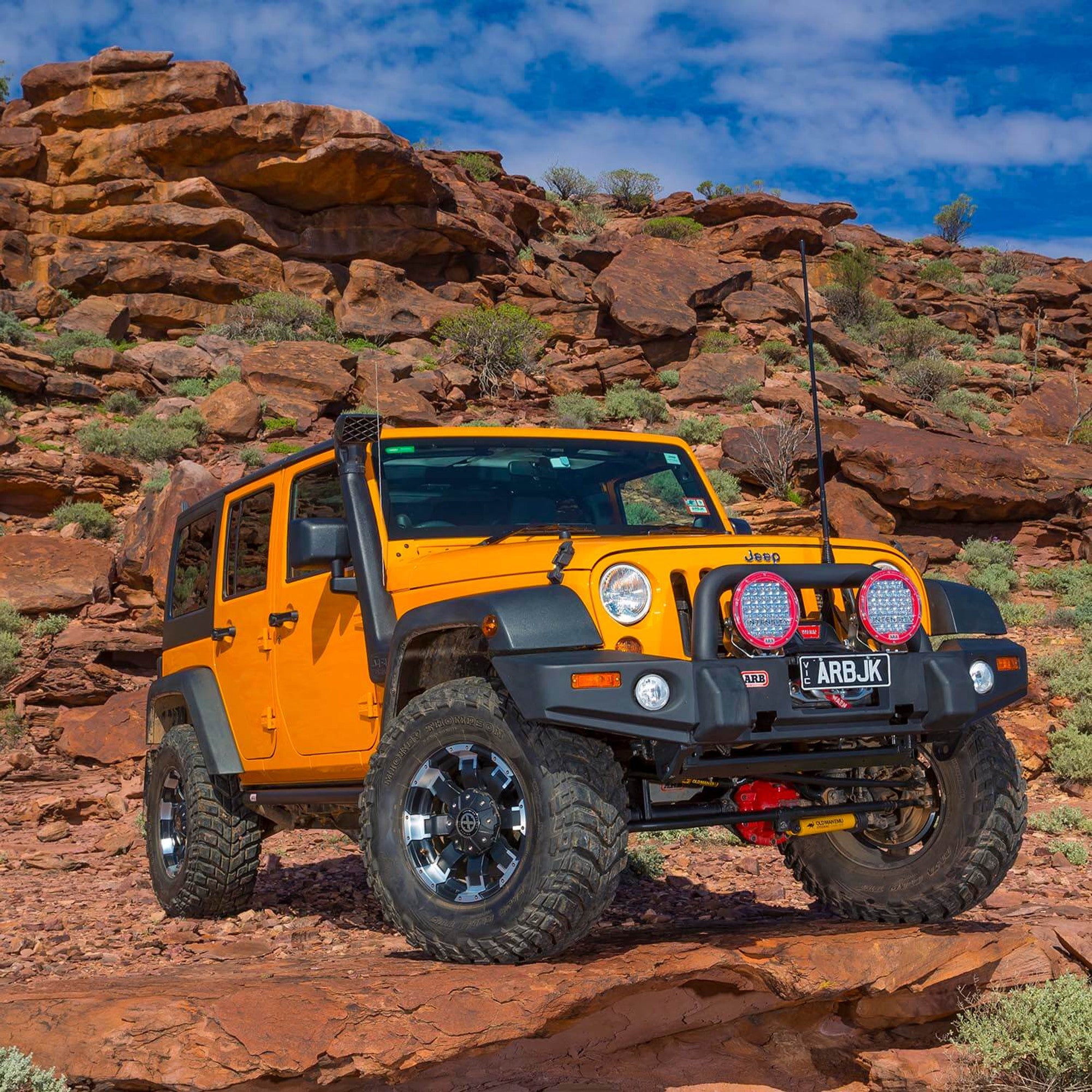 07-18 Jeep JK Wrangler Safari Snorkel Intake Kit Display on Vehicle (Front Angled View)