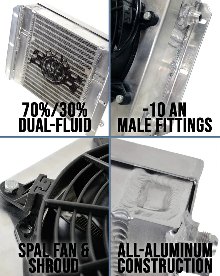 13.8in x 10in Dual Fluid Bar & Plate HD Oil Cooler w/9in SPAL Fan Front View
