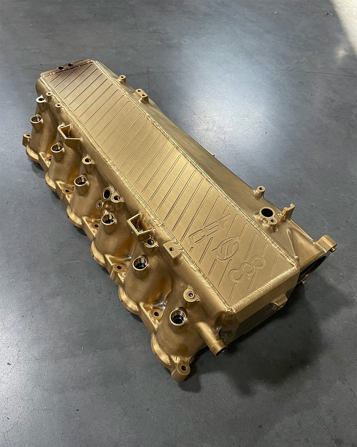 BMW Gen 1 B58 Charge Air Cooler Manifold Front View Gold