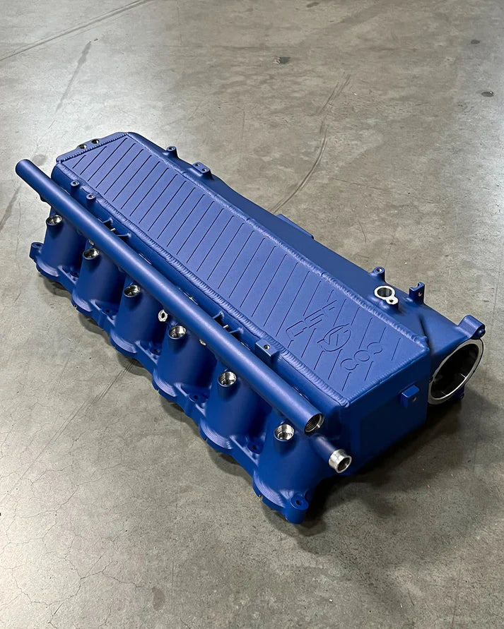 A90 Supra / BMW B58 Charge-Air Cooler Manifold Front View Blue