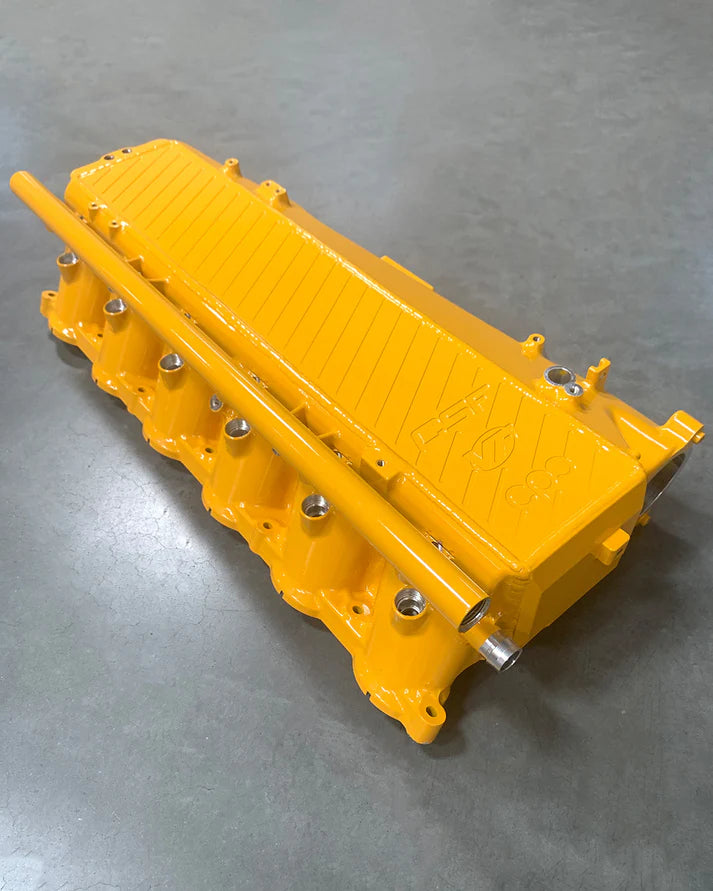 BMW Gen 1 B58 Charge Air Cooler Manifold Front View Yellow