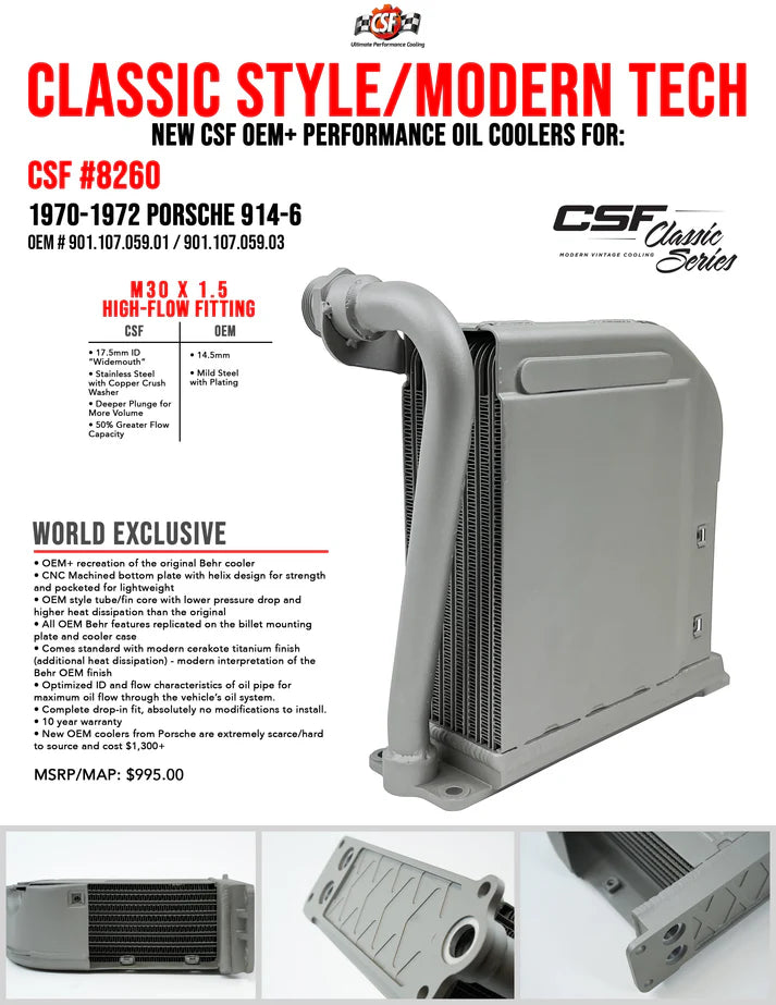 Porsche 914-6 OEM+/High-Performance Engine Oil Cooler Front View