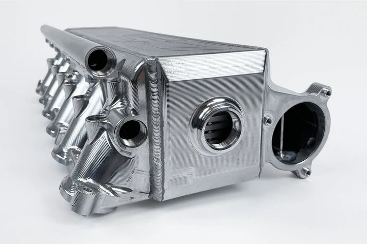 BMW Gen 2 B58 Race X Charge Air Cooler Manifold - Raw Billet Front View