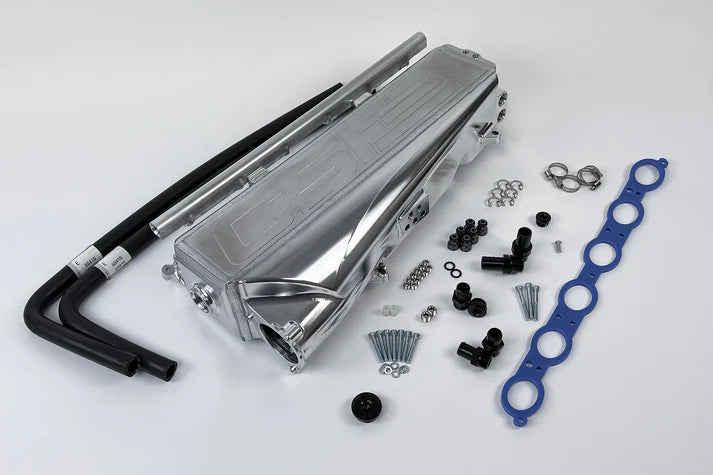 BMW Gen 2 B58 Race X Charge Air Cooler Manifold - Raw Billet Front View