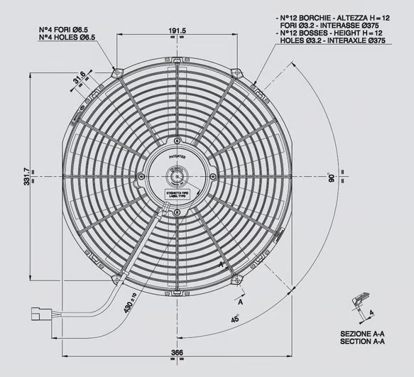 SPAL® 14.00" Inch Electric Fan Puller Style Low Profile 1038 CFM 10 Straight Style blades Rear View