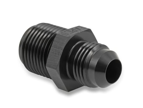 Earl's 5/8"-18 Inverted Flare Male w/ Long Thread to AN -6 Male Adapter Fitting - Black Anodized Aluminum Front View Black