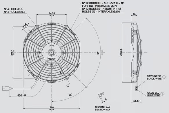 10.00" Electric Fan Puller Style High Performance 802 CFM 10-blade curved style Front View