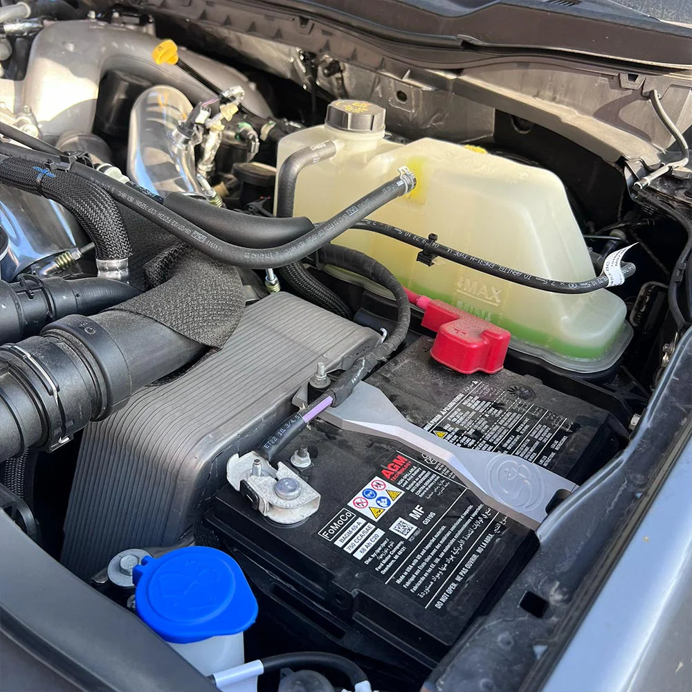 Billet Battery Hold-Down Brackets For 2023-2026 Ford Super Duty, 6.7L (Set) Front View