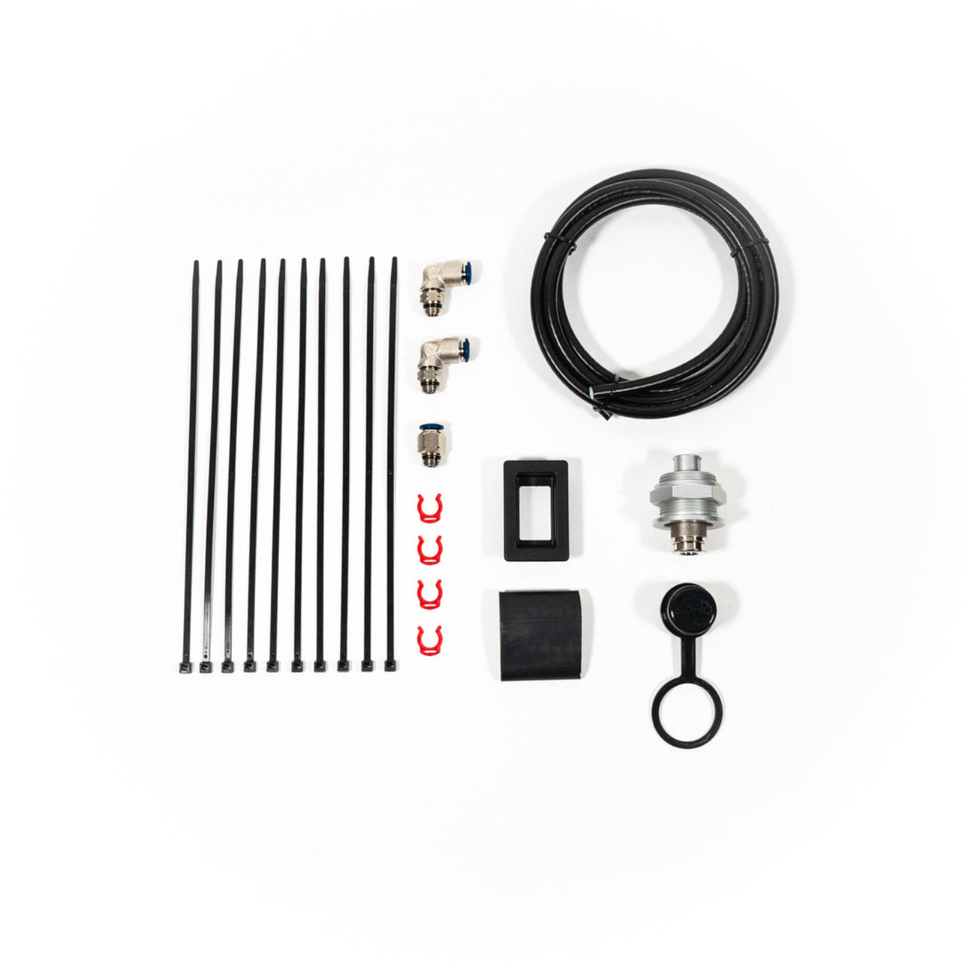 SDHQ Built 7.5' Bulkhead Air Chuck Mounting Kit display of included parts 