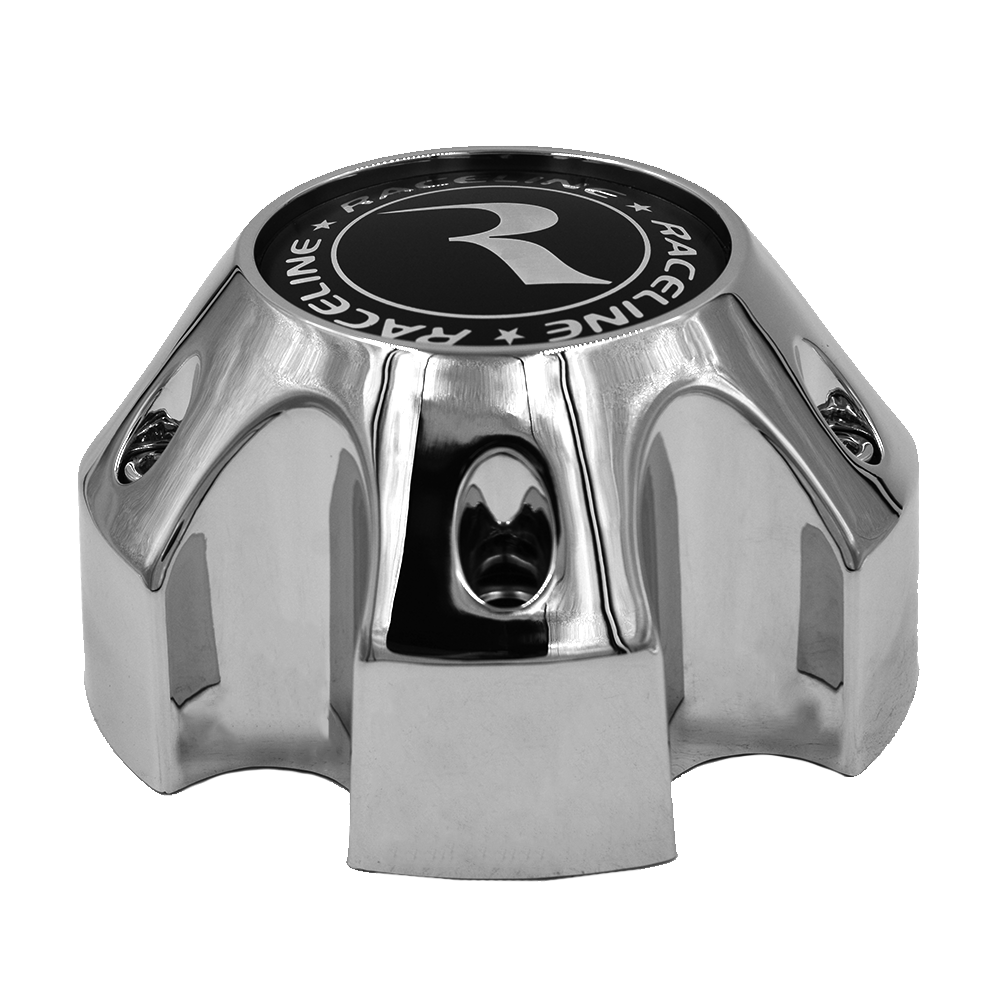 RACELINE 982 RAPTOR CAP CHROME W/BLACK LOGO 5X4.5 Front View