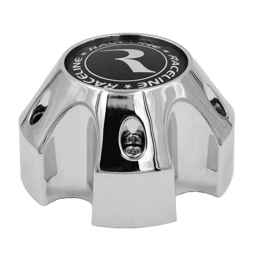 RACELINE 982 RAPTOR CAP CHROME W/BLACK LOGO 5X127 Front View