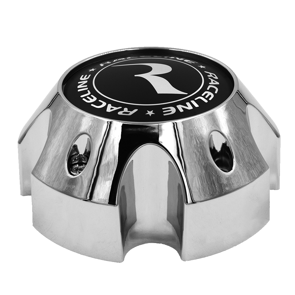 RACELINE 982 RAPTOR CAP CHROME W/BLACK LOGO 5X5.5/5X150 Front View