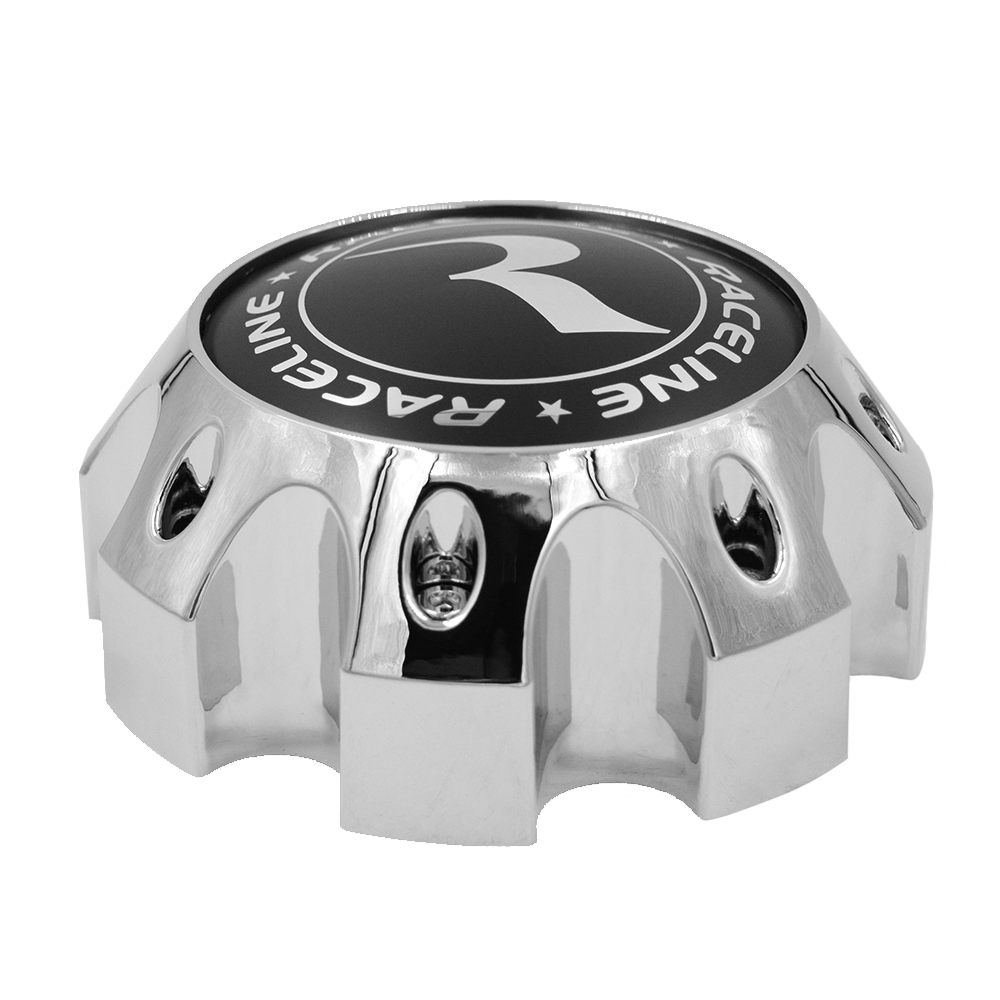 RACELINE 982 RAPTOR CAP CHROME W/BLACK LOGO 8X6.5/8X170 Front View