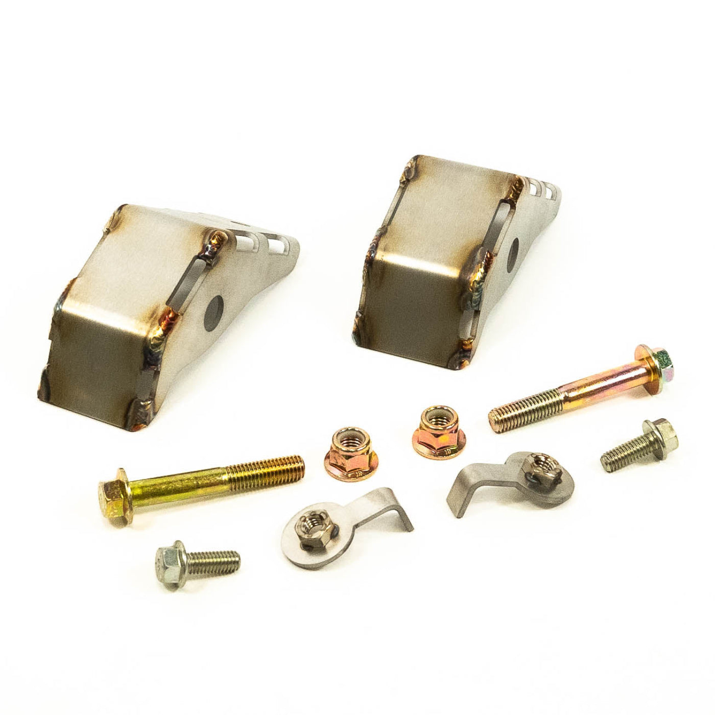 2019-2025 Chevy/GMC 1500 SDHQ Built Rear Shock Guards display of included parts and hardware 