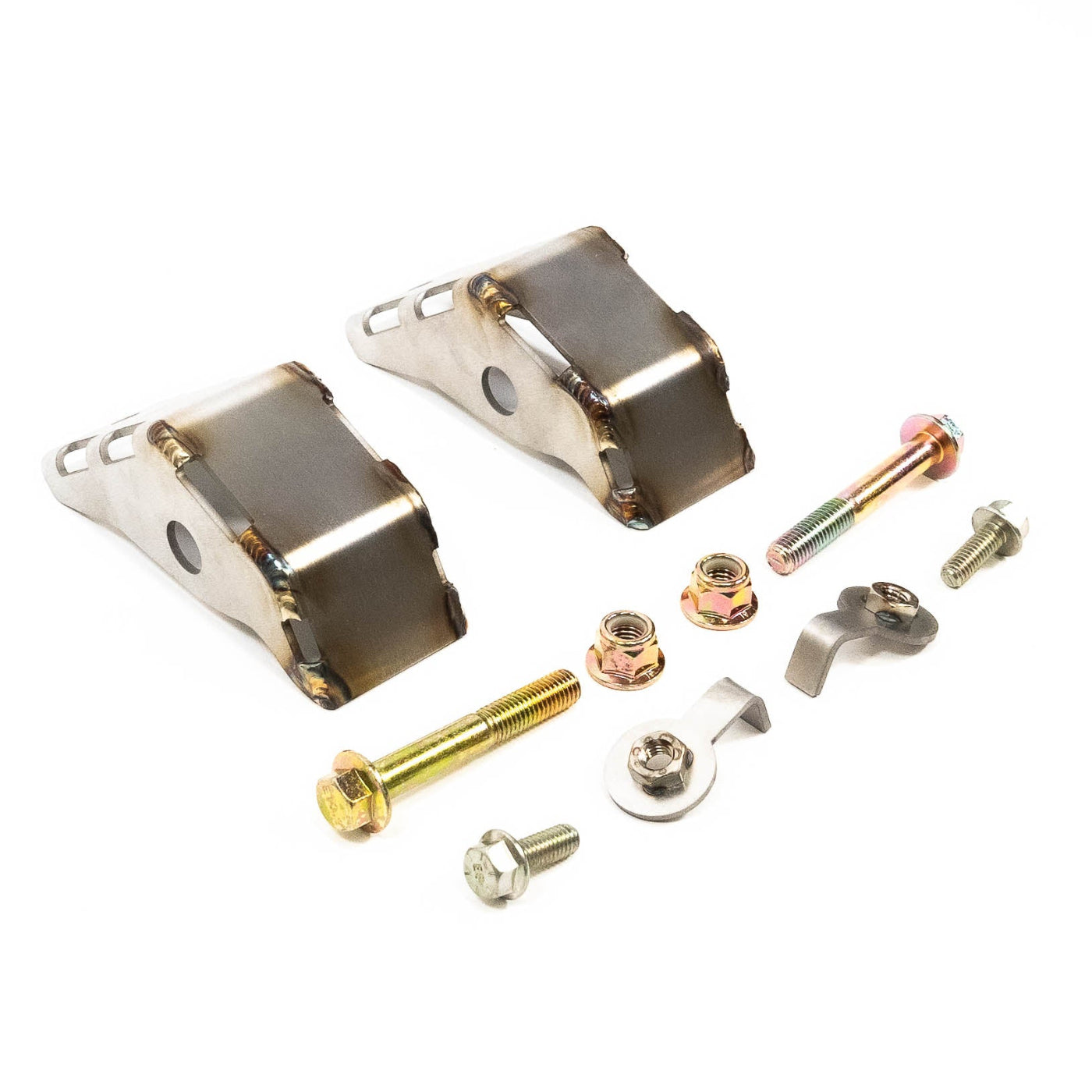 2019-2025 Chevy/GMC 1500 SDHQ Built Rear Shock Guards display of included parts and hardware 