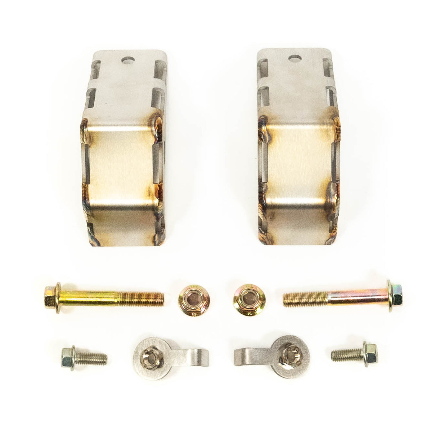 2019-2025 Chevy/GMC 1500 SDHQ Built Rear Shock Guards display of included parts and hardware 