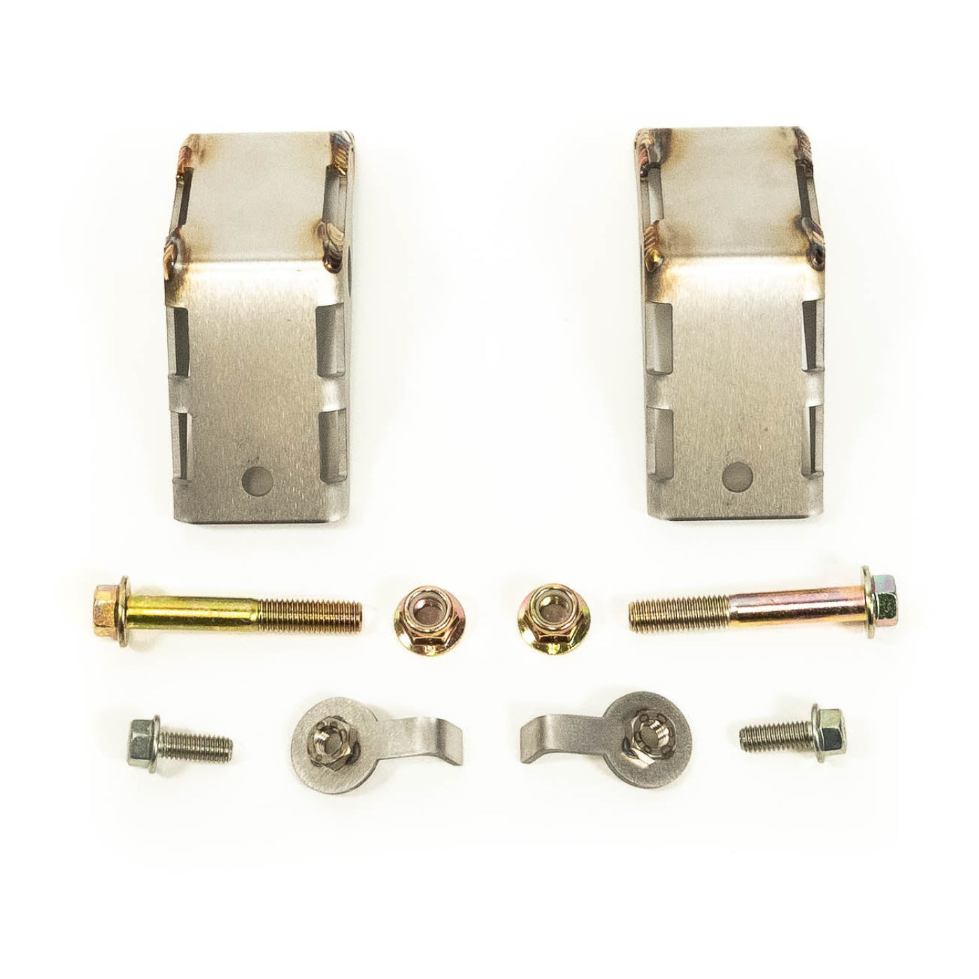 2019-2025 Chevy/GMC 1500 SDHQ Built Rear Shock Guards display of included parts and hardware 