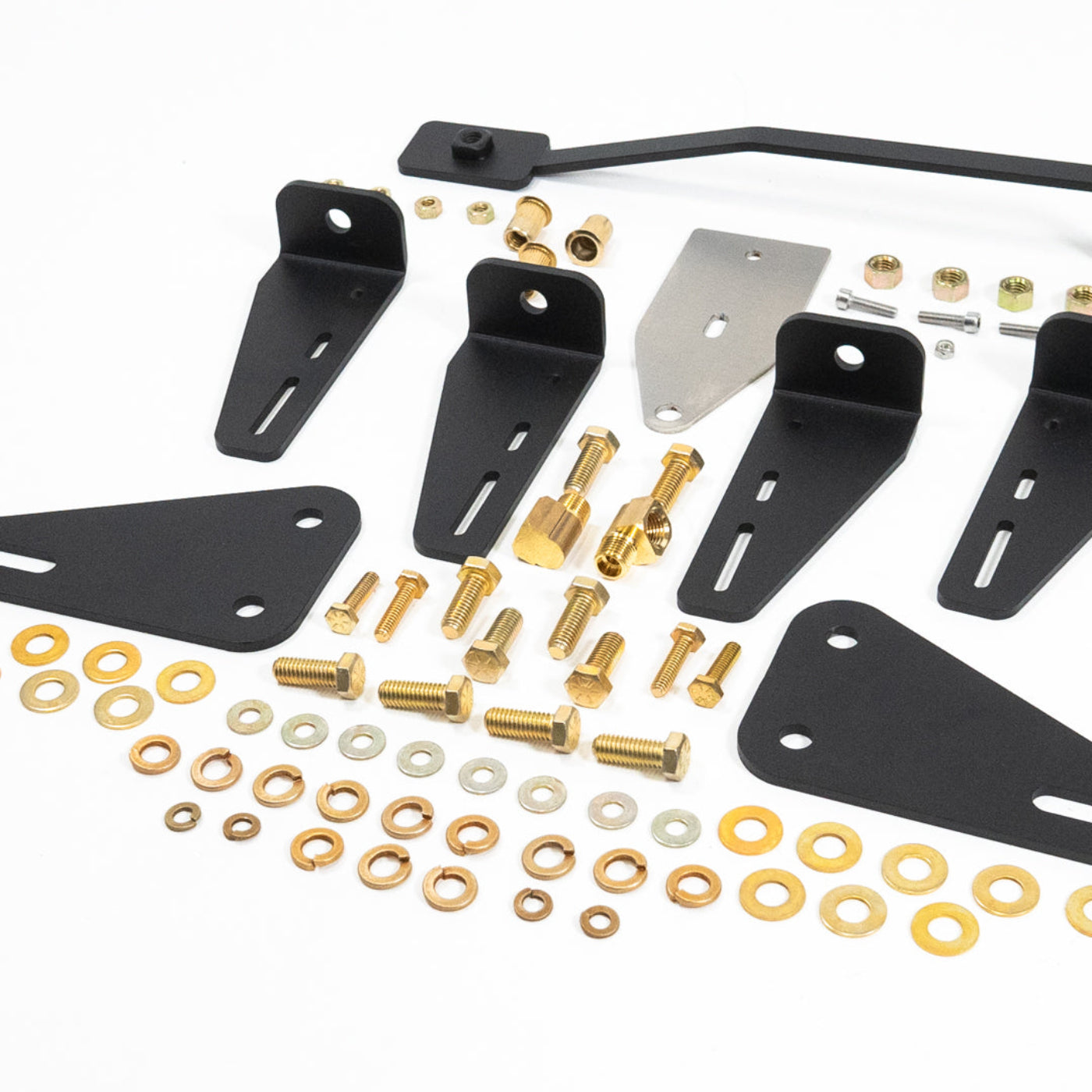 '17-24 F250/F350 Under-Bed Air Compressor Mounting Kit - Retains Spare Tire display of included parts and hardware 