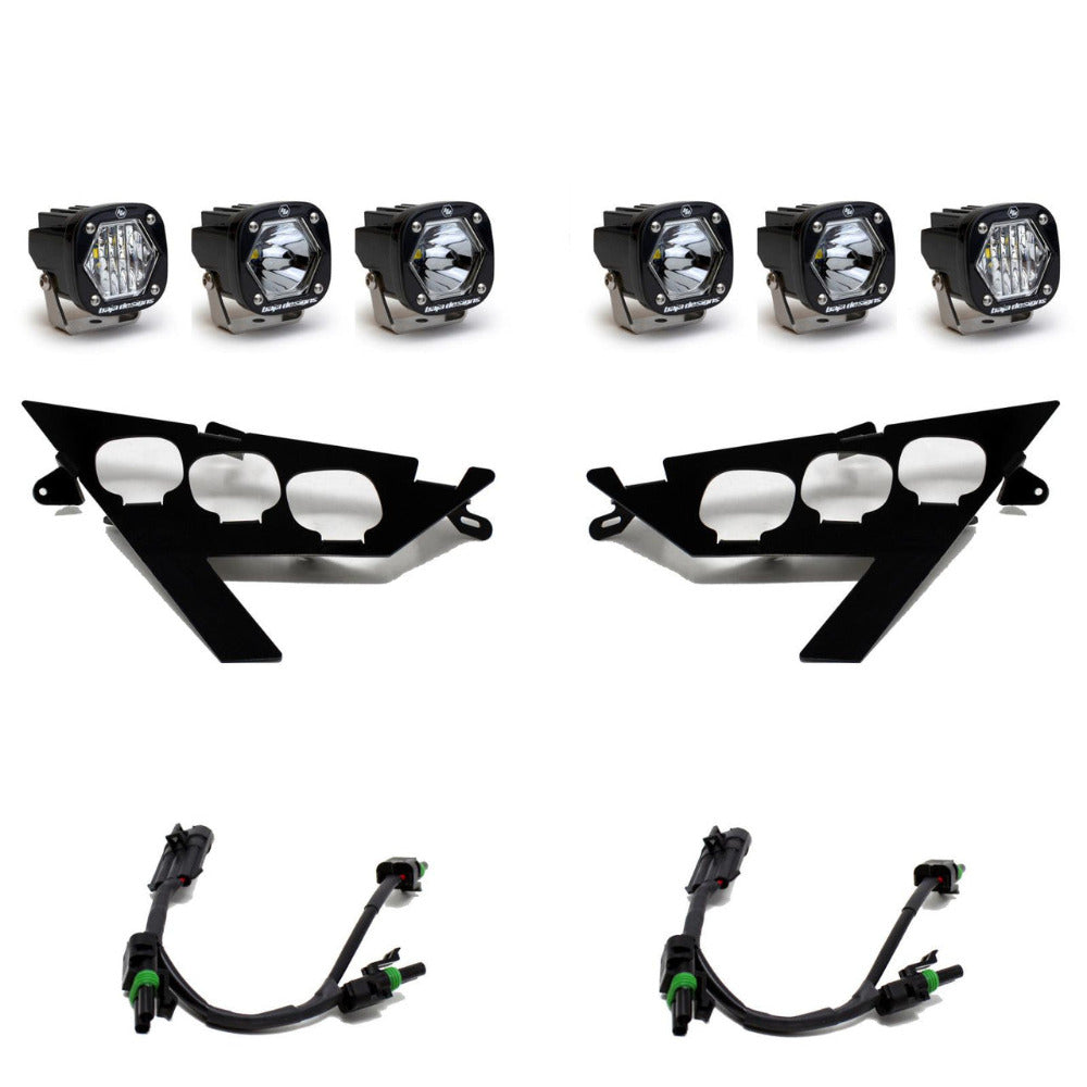 Baja Designs 2022-2024 Polaris RZR Pro R S1 Triple LED Headlight Kit Display of Included Parts 