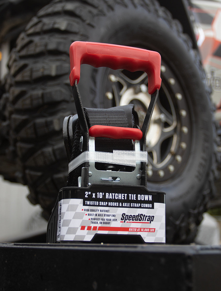 Ratchet 2 in. x 10 ft. Tie Down w/ Twisted Snap Hooks and Axle Strap
