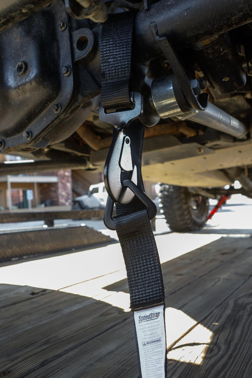 Ratchet 2 in. x 10 ft. Tie Down w/ Twisted Snap Hooks and Axle Strap