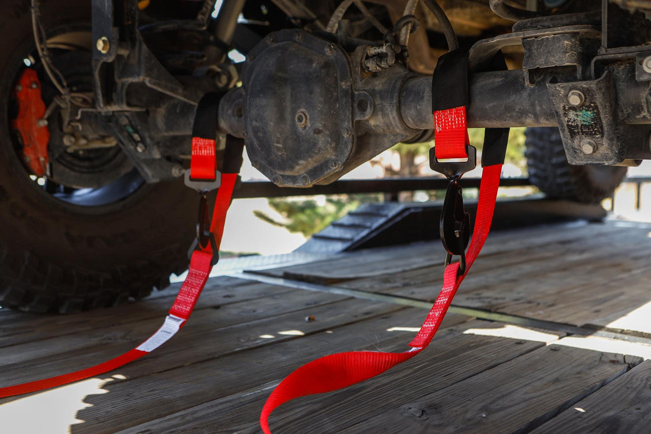 Ratchet 2 in. x 10 ft. Tie Down w/ Twisted Snap Hooks and Axle Strap