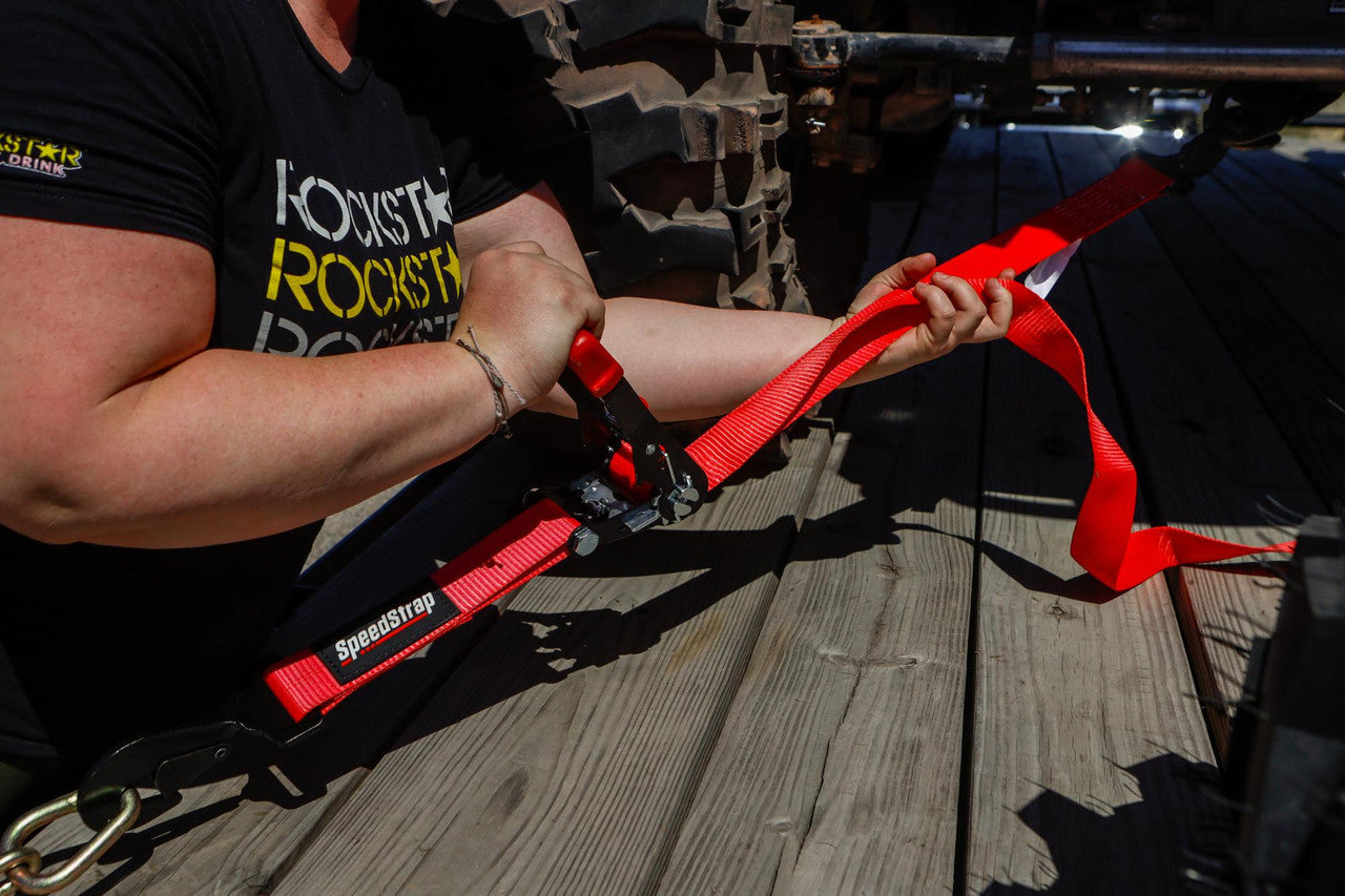 Ratchet 2 in. x 10 ft. Tie Down w/ Twisted Snap Hooks and Axle Strap