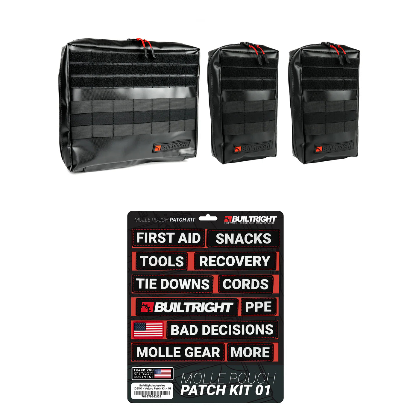 BuiltRight Industries Molle Pouch Black - 3pc Set