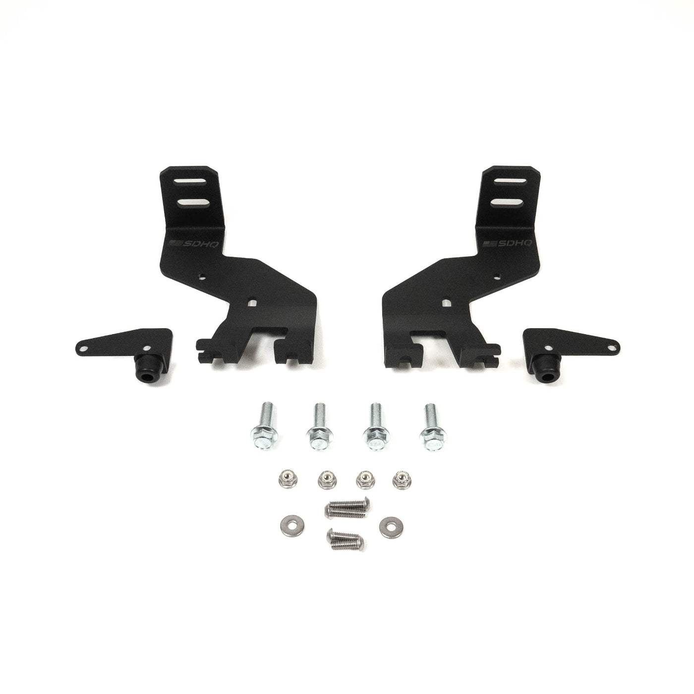 SDHQ Built '24-25 LC250 A-Pillar Light Mounts display of included parts and hardware 